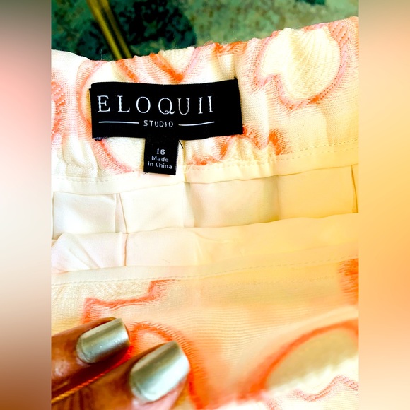 ✨ Eloquii✨ A Line Midi Skirt W/High Sheen Blush Embroidered Floral Overlay - Picture 11 of 14